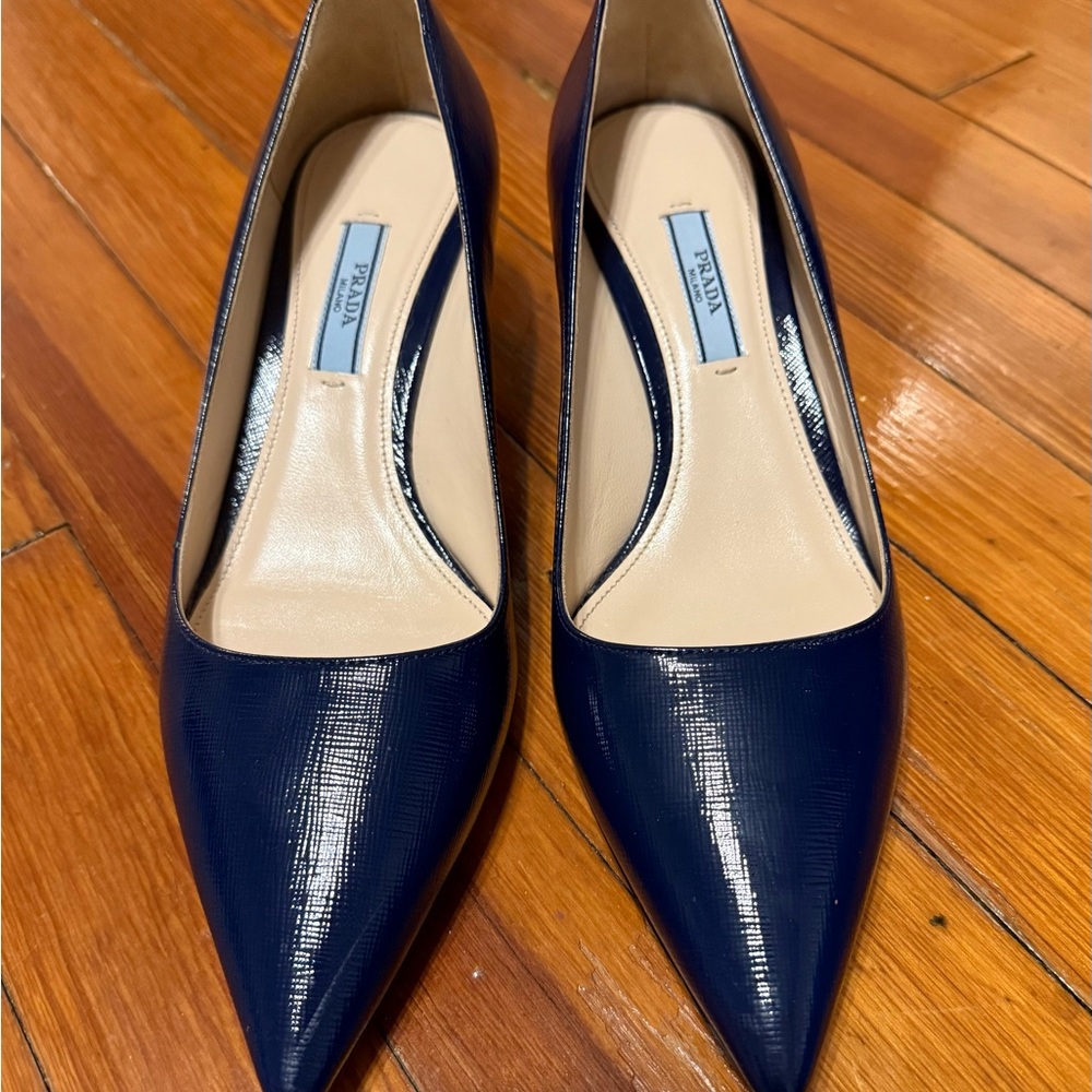 Authentic Women's Navy Prada Kitten Heels, Size 38